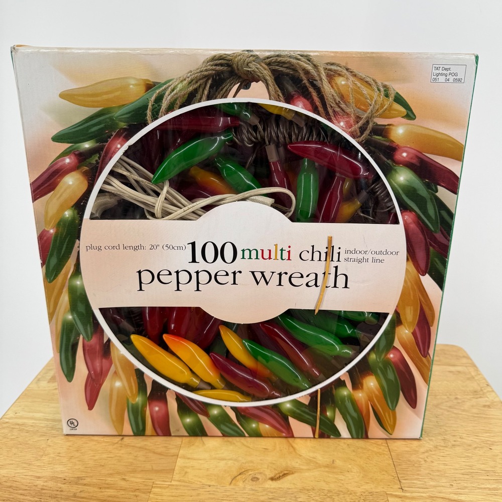 NOS 100 Multi Chili Pepper Wreath Indoor Outdoor Lighted‎ Southwestern Decor